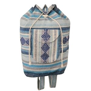 Mexican Handwoven Backpack Boho Tribal Bag Aztec Festival Summer Blue Striped